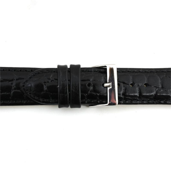 Black Leather Watch Strap 22mm Padded Stitched Croco Grain 7 7/16 Inch Length