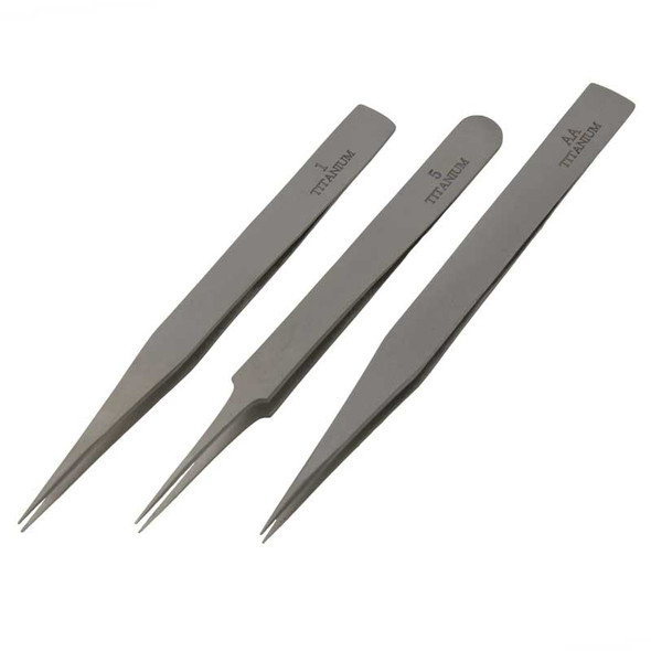 Precision Titanium Tweezers Set of 3 Fine Watchmakers Tweezer Set