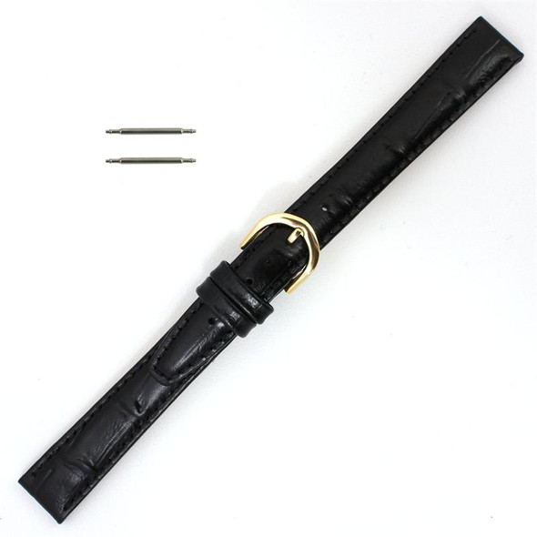 Black Watch Band Leather 16mm Gator Chrono Style 8 1/8 Inch Length