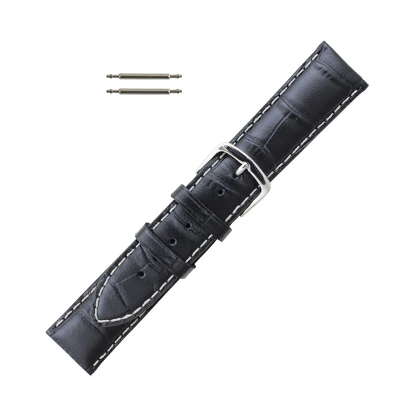Hadley Roma Alligator Grain 19mm Black Italian Leather Watch Band 7 1/2 Inch Length