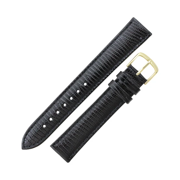 Hadley Roma 18mm Black  Lizard Grain Leather Watch Strap 8 3/16 Inch Length