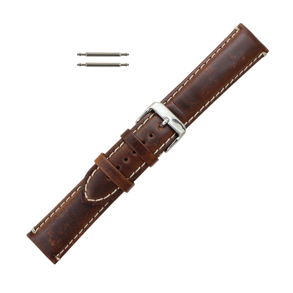 Hadley Roma Brown Leather With Contrast Stitching 20mm Watch Band 8 5/8 Inch Length