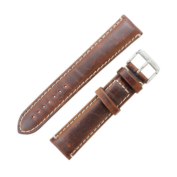 Hadley Roma Brown Leather With Contrast Stitching 20mm Watch Band 8 5/8 Inch Length
