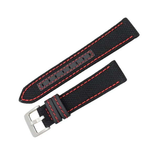 Hadley Roma Anti-Ballistic Material Watch Strap 18mm Black With Red Stitching 7 3/4 Inch Length