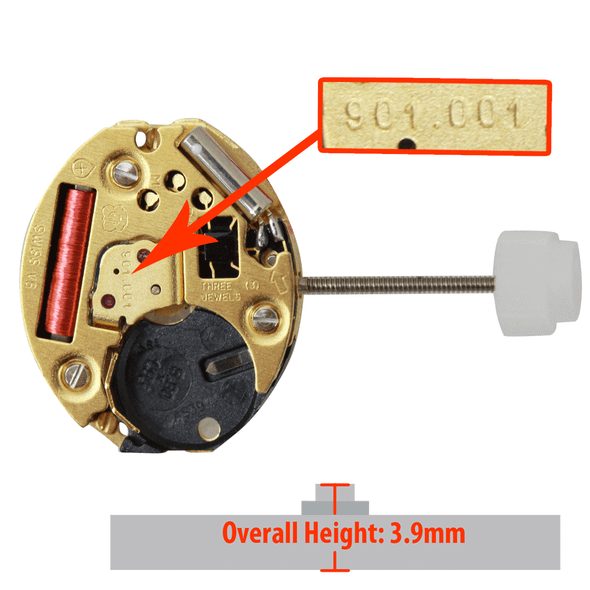 ETA Watch Movement 901.001.3 HCP Quartz Movements Overall Height 3.9mm