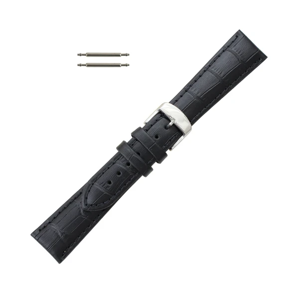 Hadley Roma 24mm Black Leather Watch Band Alligator Grain 8 5/8 Inch Length