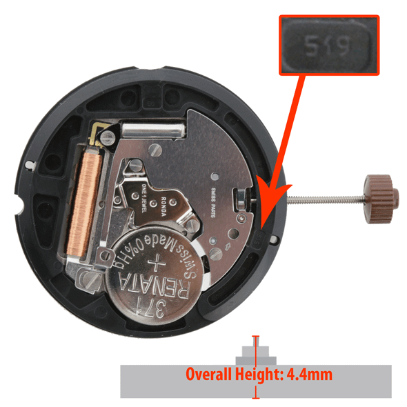 Harley Ronda Watch Movement HQ519 Quartz Movements Overall Height 4.4mm