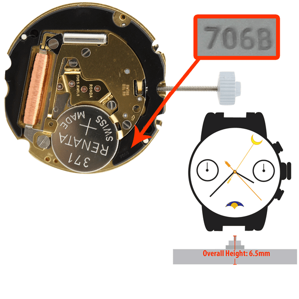 Harley Ronda Watch Movement HQ706.B Quartz Movements Overall Height 6.5mm