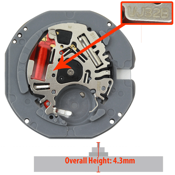 Hattori Japan 3 Hand Quartz Watch Movement VJ32 Date at 3:00