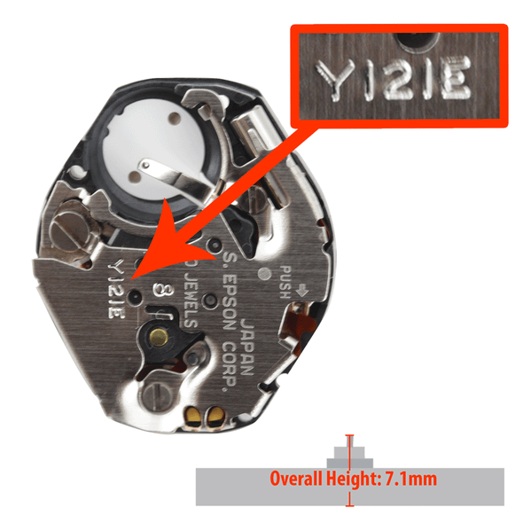 Epson Japan Watch Movement Y121.6 Extra High Canon Pinion Quartz Movement Overall Height 7.1mm