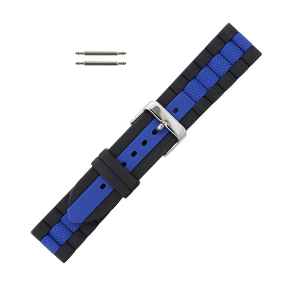 Silicone Watch Band Diver Style Black With Blue 22mm