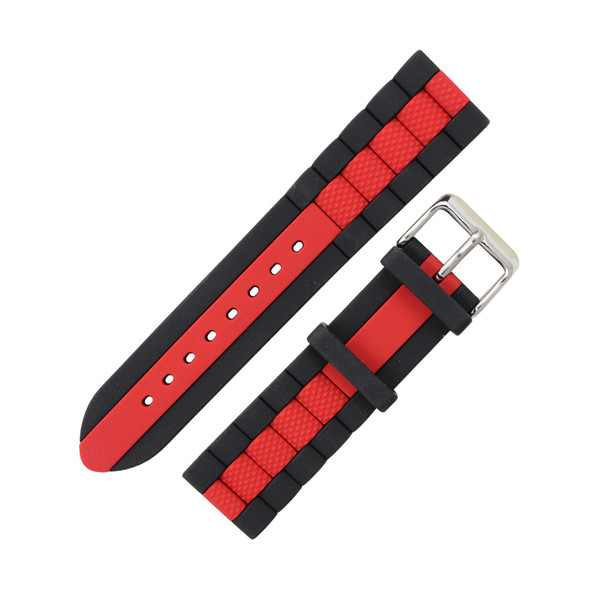 Silicone Watch Band Diver Style Black With Red 22mm (2108-22)