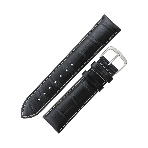 Hadley Roma 18mm Black Alligator Grain Italian Leather Watch Band 7 1/2 Inch Length