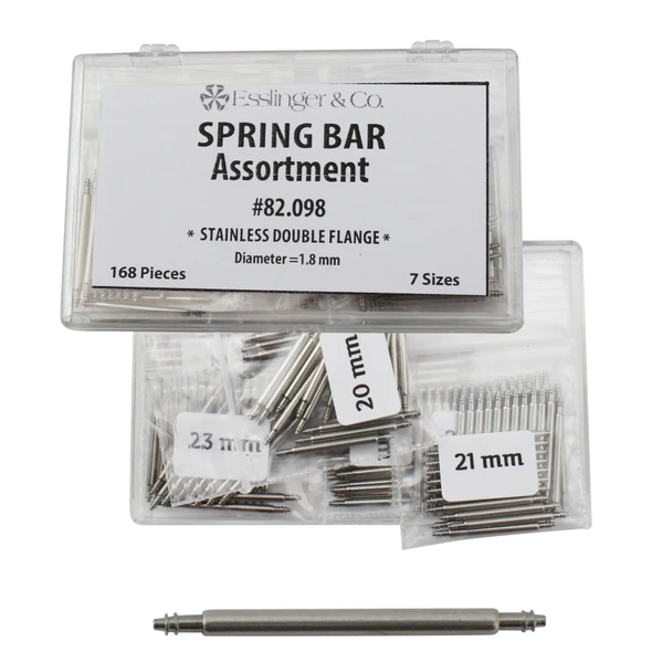 Stainless Steel Double Flange Spring Bar Assortment 20-26mm 1.8mm Diameter Watch Band Pins 168 Pieces