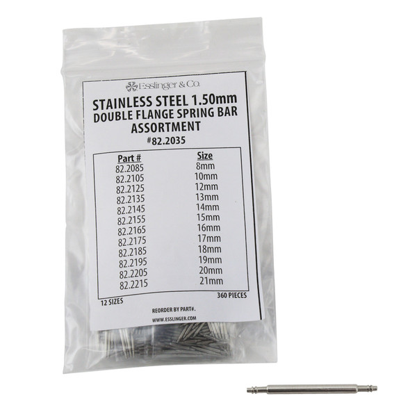 360 piece 1.5mm thin double flanged stainless steel spring bars