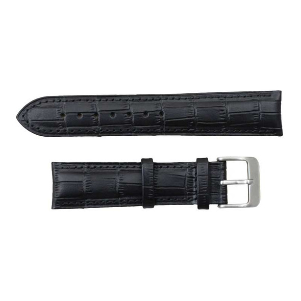 20mm Black Gator Grain Curved Leather Watch Band