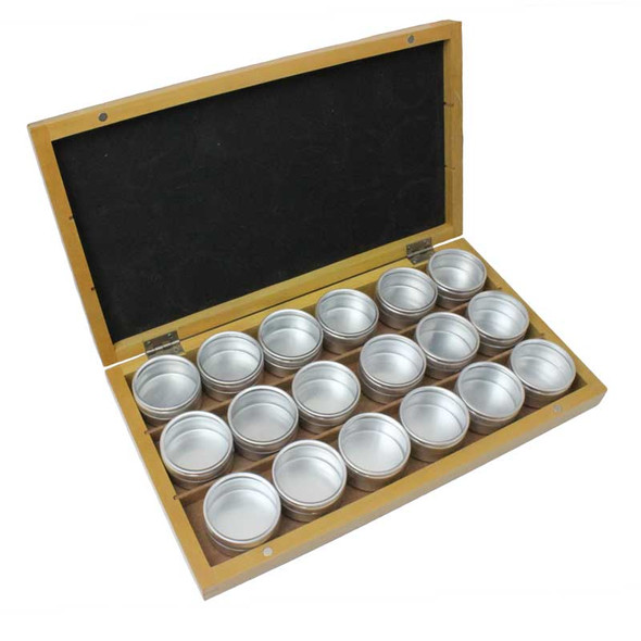 Deluxe Storage Box with 18 Aluminum Clear Glass Top Containers