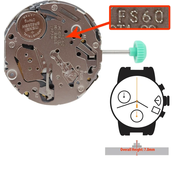 Miyota/Citizen LTD Watch Movement FS60 Quartz Movements Overall Height 7.0mm