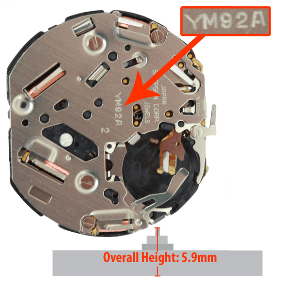Hattori Japan Chronograph Quartz Watch Movement YM92 Overall Height 5.9mm