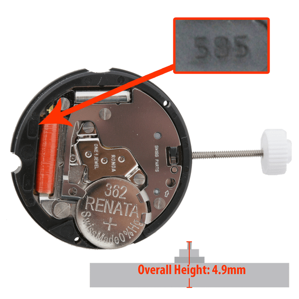 Harley Ronda 3 Hand Quartz Watch Movement HQ585.2 Date at 3:00 Overall Height 4.9mm