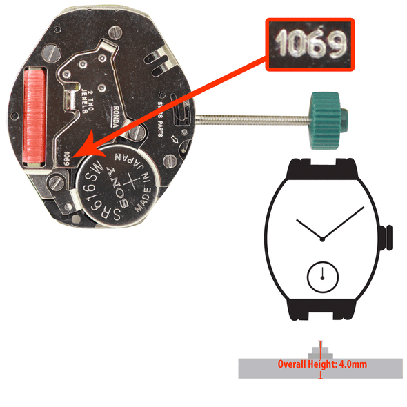 Harley Ronda 2 Hand Small sub second at 6:00 Watch Movement HQ1069.2 Overall Height 4.0mm