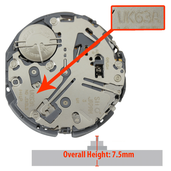 Hattori Japan Quartz Chrono Watch Movement VK63 Overall Height 7.5mm