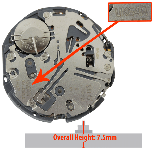 Hattori Japan Quartz Chrono Watch Movement VK64 Overall Height 7.5mm