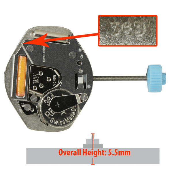 Harley Ronda 3 Hand Quartz Watch Movement HQ763.6 High Hand Post Overall Height 5.5mm