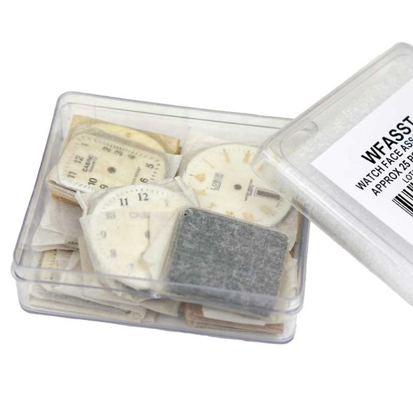 Watch face dial assortment is a uniquely mixed lot of modern and vintage watch dials perfect for making steampunk jewelry designs, cufflinks, necklaces, or even for specialty crafts like scrap booking or industrial art.