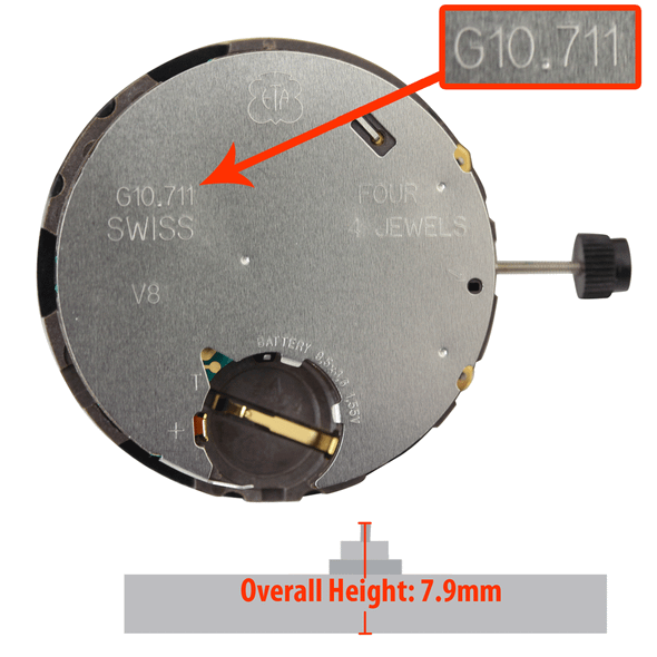 ETA Quartz Chrono Watch Movement G10.71A-N4.I Date at 4:00 on Inside of Dial Height 7.9mm