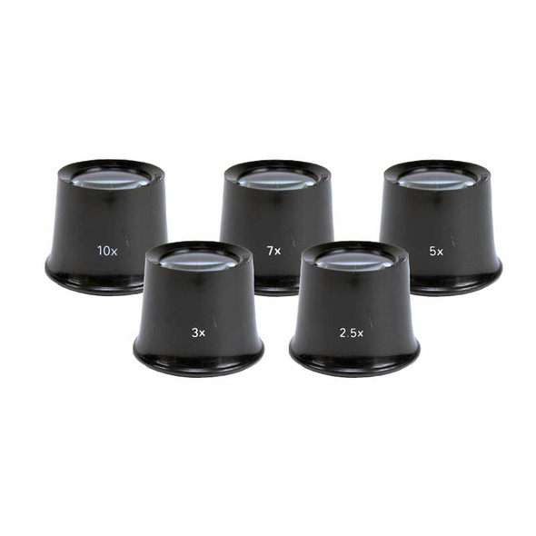 Jewelry Loupe and Watchmaker Loupe Standard Plastic 2.5x - 10x, Set of 5