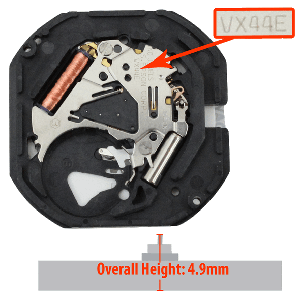 Hattori Japan 3 Hand Quartz Watch Movement VX44 Day and Date 3:00 Gold With Black Numbers Overall  Height 4.9mm