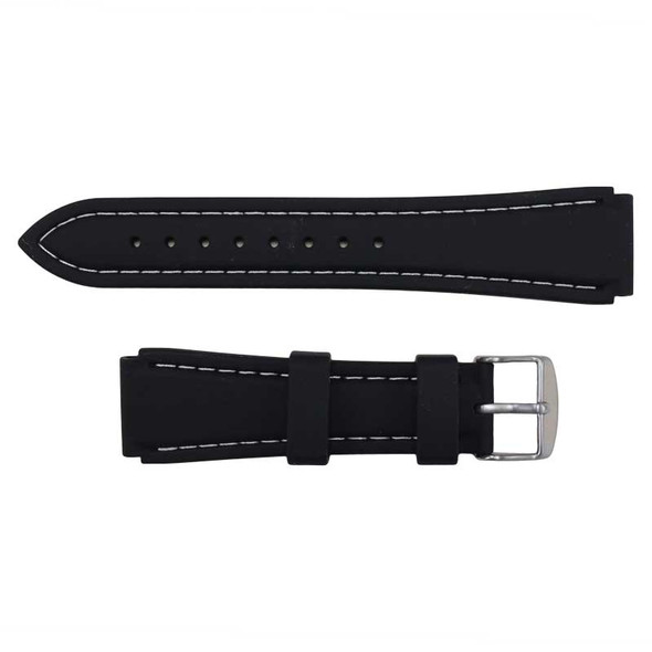 Black 24 mm Silicone Watch Band Sport Strap with White Stitching