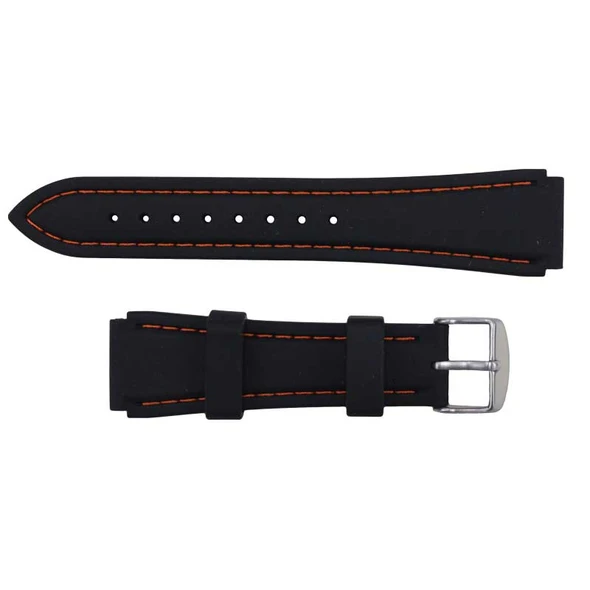 Black 20 mm Silicone Watch Band Sport Strap with Orange Stitching