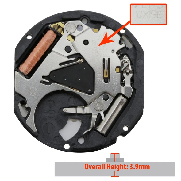 Hattori Japan 2 Hand Quartz Watch Movement VX19 Date at 3:00 Overall Height 3.9mm