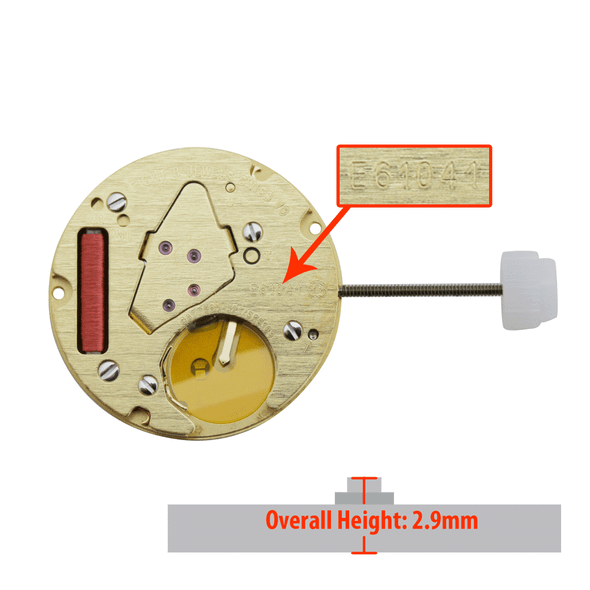 ETA 2 Hand Quartz Watch Movement E61.041-6 Date at 6:00 Overall Height 2.9mm