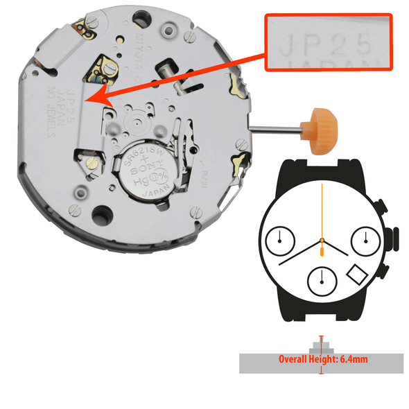 Miyota/Citizen LTD Multifunction Quartz Watch Movement JP25 Overall Height 6.4mm