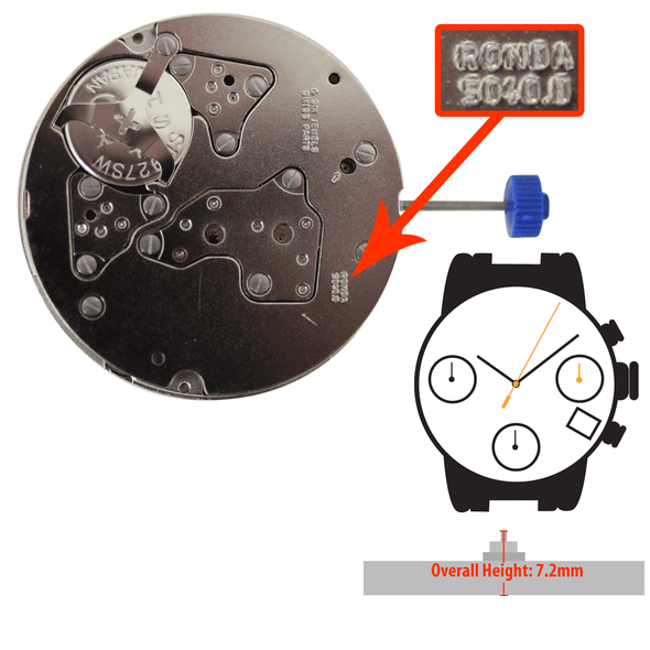 Harley Ronda Watch Movement HQ5040.D.2 Quartz Movements Overall Height 7.2mm