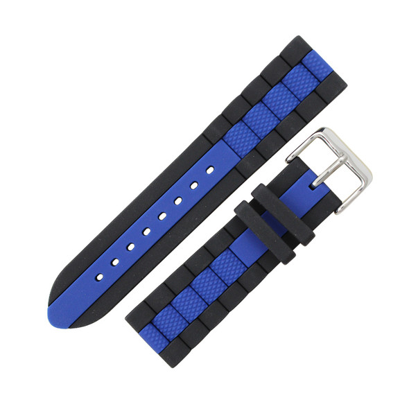 Silicone Watch Band Diver Style Black With Blue 24mm