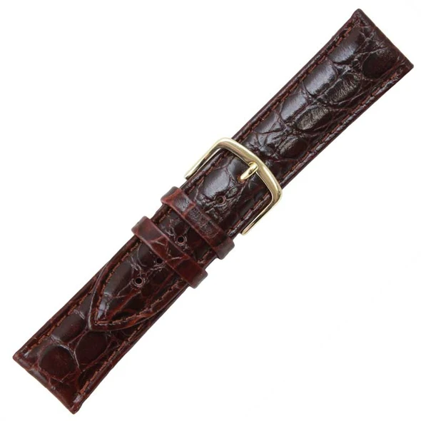 Hadley Roma Croco Grain Padded Stitched Watch Strap Brown 18mm Extra Long