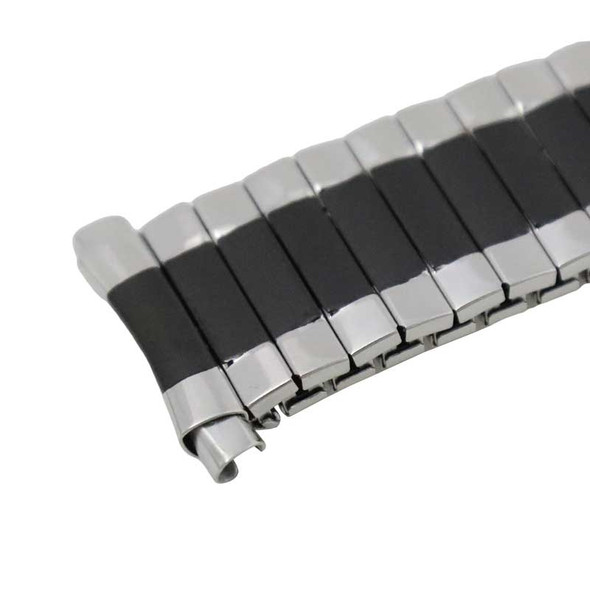 Silver Tone Stainless Steel Expansion Watch Band with Black Accents, Curved Expandable Ends Fit 18-22MM