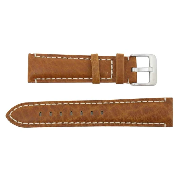 18MM Brown Camel Grain Leather Watch Band with White Stitching