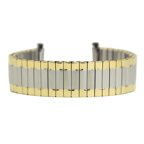 Two Tone Metal Expansion Watch Band With Curved Expandable Ends to Fit 18-22MM