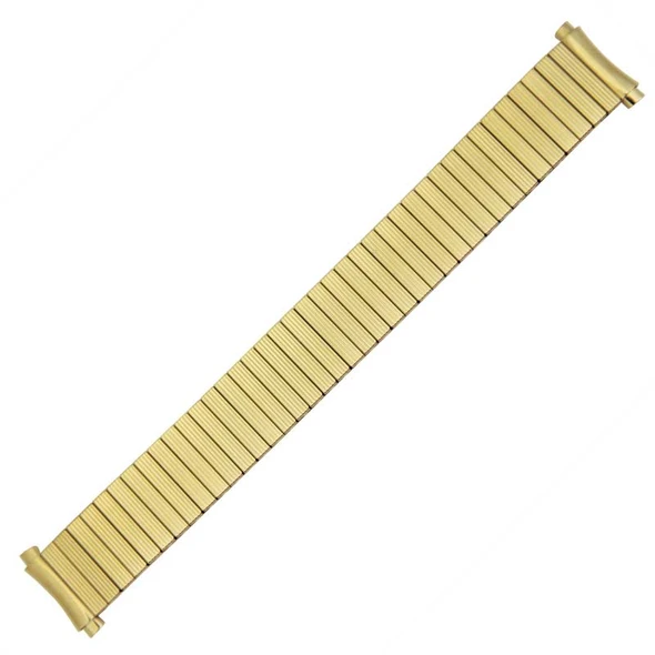 Metal Yellow Gold Tone Expansion Watch Band With Curved Expandable Ends to Fit 18-22MM