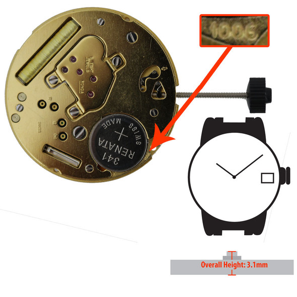 Harley Ronda 2 Hand Quartz Watch Movement HQ1006 Date at 3:00 Overall Height 3.1mm