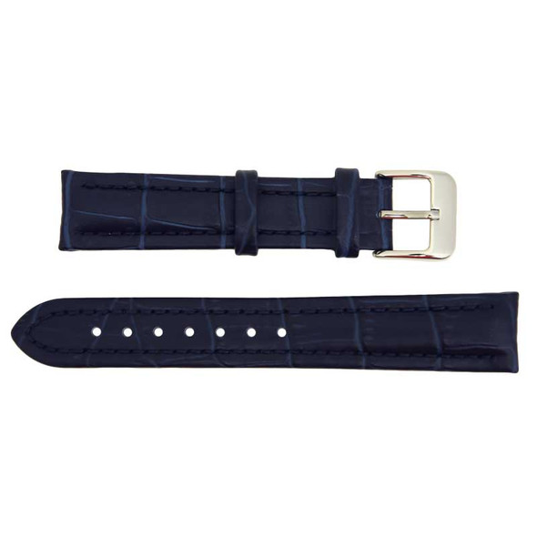 Navy Blue Leather Watch Band 22MM Padded Alligator Grain Stitched