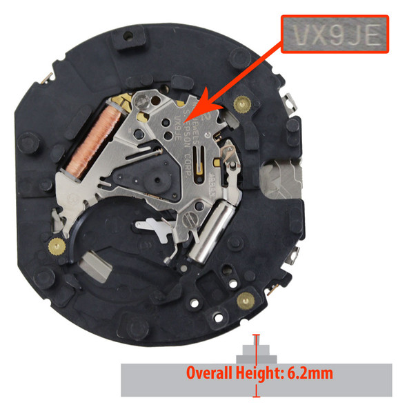 Hattori Japan Multifunction 6 Hand Quartz Watch Movement VX9J Overall Height 6.2mm