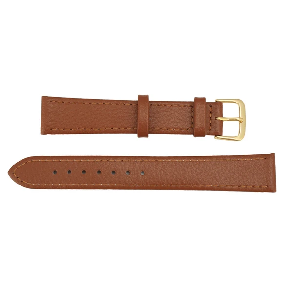 Leather Watch Strap 16mm Flat Light Brown Polished Calf Style 8 1/4 Inch Length