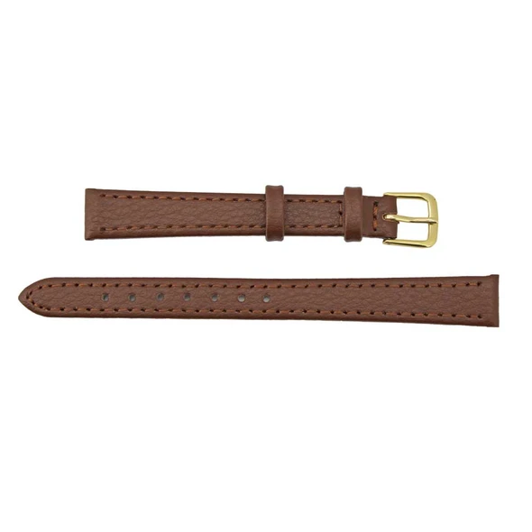 Leather Watch Strap 12mm Brown Polished Calf Style Flat 7 3/8 Inch Length