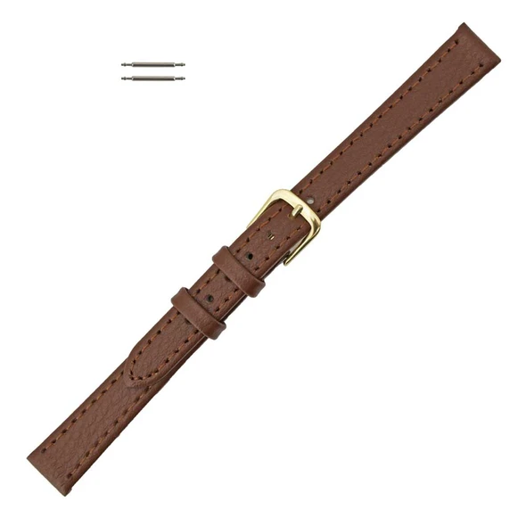 Leather Watch Strap 12mm Brown Polished Calf Style Flat 7 3/8 Inch Length